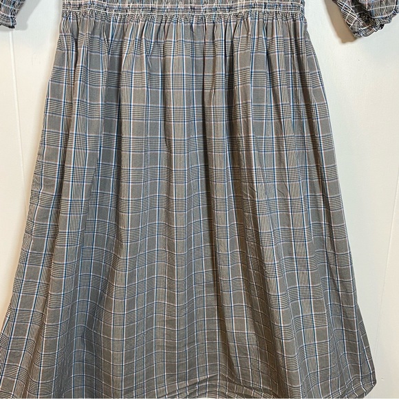 Hill House The Athena Nap Dress Plaid Grey Babydoll Smocked Blue Puff Sleeves - Picture 8 of 9
